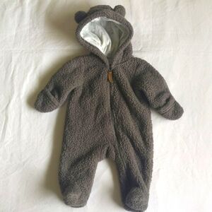 carter's newborn teddy bear zipper bunting suit with foldover mitts unisex baby